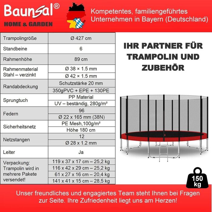 Трамплін для дітей Baunsal® Outdoor Ø 183-487 см - Комплект для саду, блакитний/червоний (EXD)