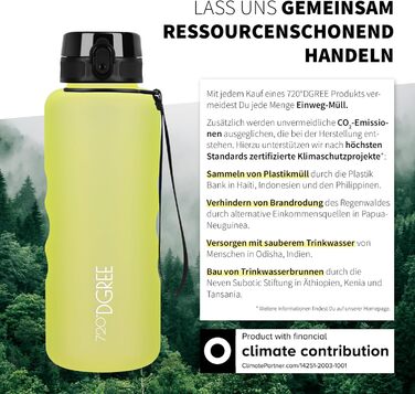 Пляшка спортивна 720°DGREE 'uberBottle' з ситечком, 1.5 л, жовта (лимонна) - BPA-Free, для спорту, школи, фітнесу, дітей, велосипеда, прогулянок, Tritan