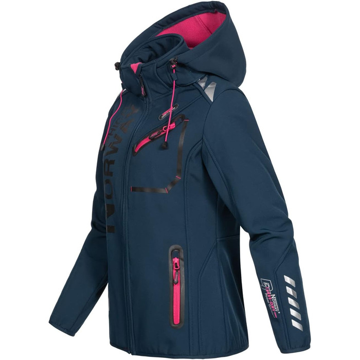 Жіноча мембранна куртка Softshell Geographical Norway Outdoor — водонепроникна спортивна куртка для дощу, темно-синя з рожевим блискавкою, розмір XXL
