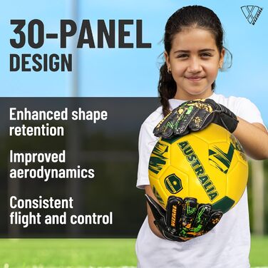 М'яч для футболу збірної, міцний шкіряний м'яч для дорослих, дітей та підлітків, машинна вишивка з 30 панелей, розміри 3, 4, 5 та міні, ідеальний для дорослих, хлопчиків, Австралія, жовтий