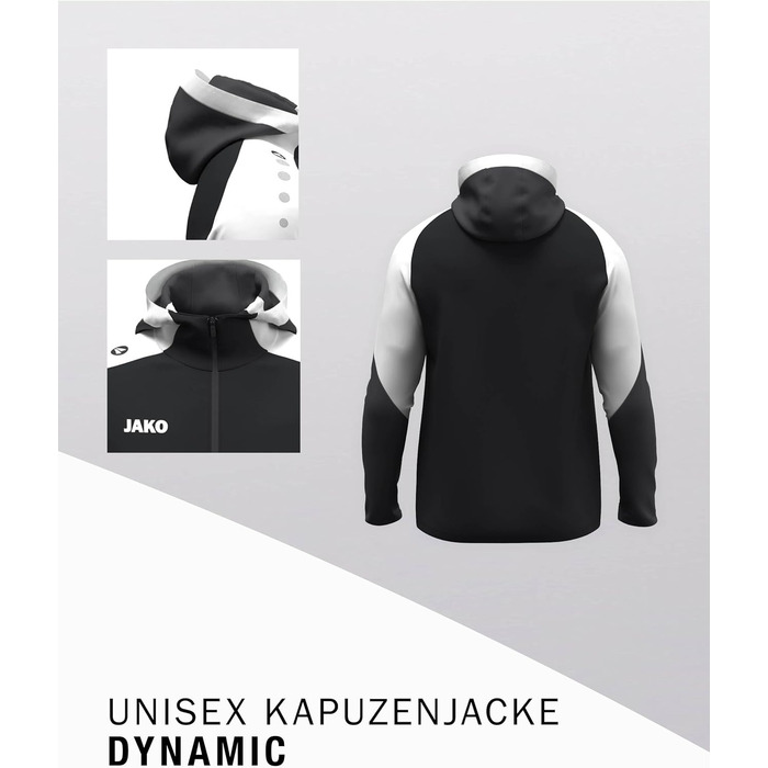 Чоловіча спортивна куртка з капюшоном JAKO Dynamic, розмір 4XL, чорна/біла/антрацит