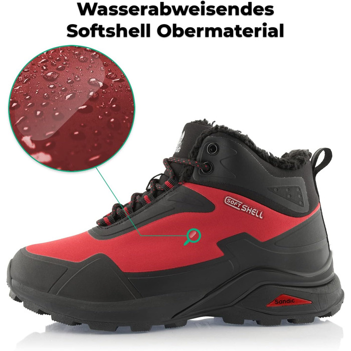 Черевики для трекінгу жіночі/чоловічі, теплі, для піших прогулянок, чорні/зелені (45 EU, чорні/червоні)