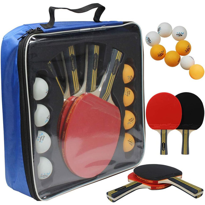 Набір для пінг-понгу MAPOL: 4 професійні ракетки та 8 тенісних м'ячів 3 зірки, зручний кейс