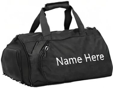 Персоналізована вишита спортивна сумка для подорожей з відділенням для взуття та вологих речей, чорна