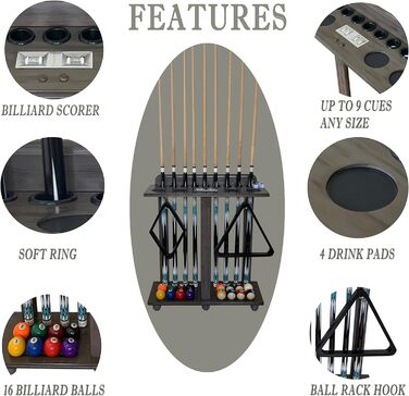 Стійка для зберігання 9 кий для більярдного столу Boden, аксесуари для більярдного столу, лічильник. Виготовлена з масиву твердої деревини.