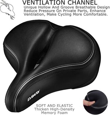 DAWAY C30 Комфортне велике сідло для велосипеда - сумісне з походами, тренуваннями, гірськими та шосейними велосипедами. Заміна великого велосипедного сідла з подушкою Memory Foam для чоловіків та жінок (еластомерні пружини)