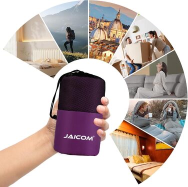 Спальний мішок туристичний, ультралегкий, 2в1, з мікрофібри, для подорожей, рюкзаків, готелів, зелений (фіолетовий)