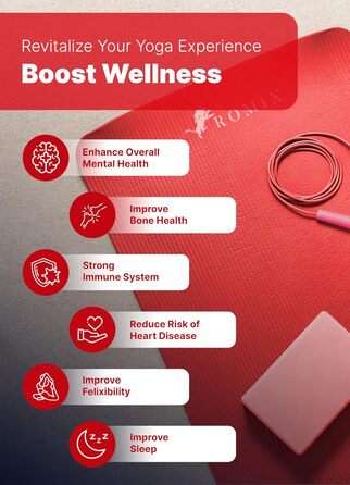 ROMIX Килимок для йоги, 15 мм, з антиковзаючою поверхнею, з сумкою та ременем, для фітнесу, пілатесу, медитації, червоний