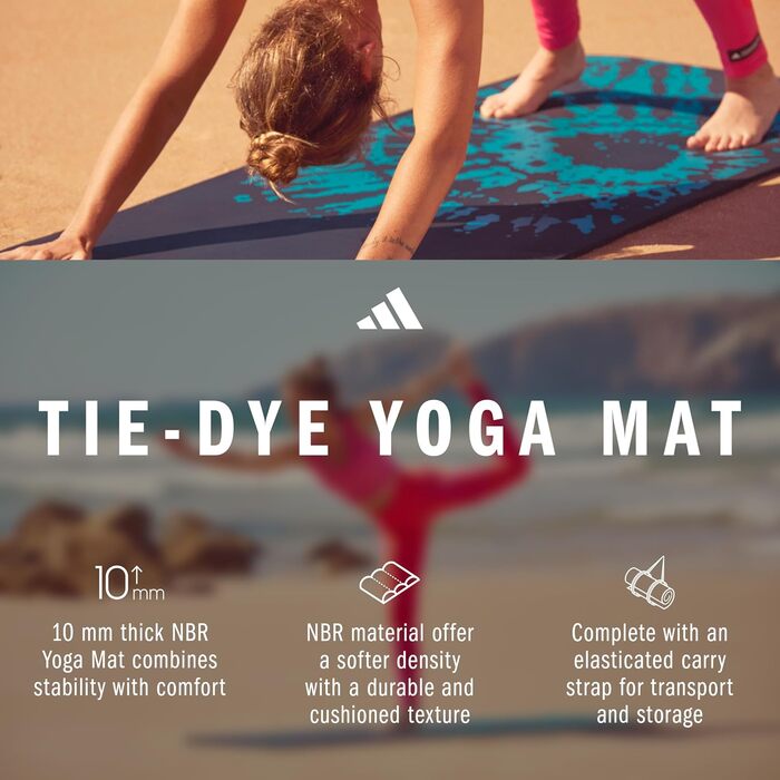 Килимок для йоги adidas Tie-Dye – 10 мм NBR, нековзний, захищає суглоби, з ручкою, товстий килимок для пілатесу та фітнесу, 183x61 см (Блакитний)