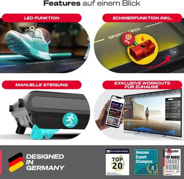 Біговий тренажер Sportstech sWalk Plus – складний, Bluetooth, LED дисплей, змащення, швидкість до 12 км/год