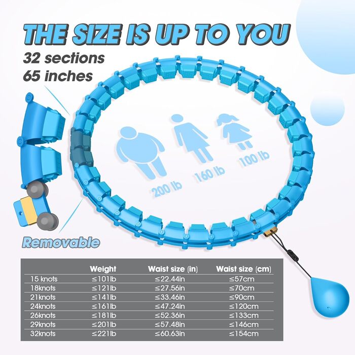 Обруч для схуднення з ваговим кільцем Smart Hoop (32 вузли, 57-165 см) Blau - фітнес обруч для дорослих