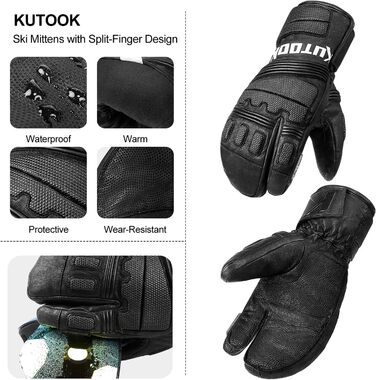 Зимові лижні рукавички KUTOOK 3M Thinsulate, водонепроникні, з козячої шкіри, 3 пальці, чоловічі та жіночі, для сноуборду та зимових видів спорту, білий, XXL