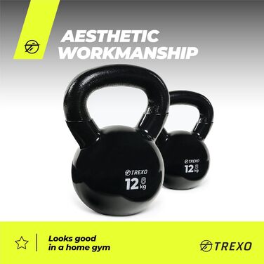 Гиря TREXO 12 кг з чавуну з вініловим покриттям для фітнесу, домашніх та тренажерних залів