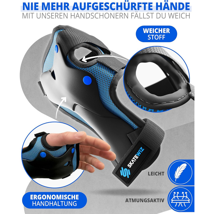 Набір захисту SKATEWIZ 6 шт. для дітей та дорослих: наколінники, налокітники, захист зап'ястя. З сумкою. Protect-1, колір блакитний, розмір XS.