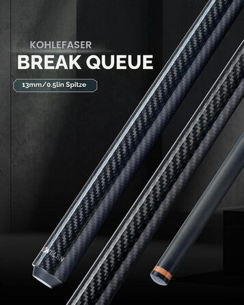 Більярдний кий для розбиву KONLLEN Heavy Hitter, карбоновий Break-Queue з наконечником 12,9 мм, чорний, Uniloc