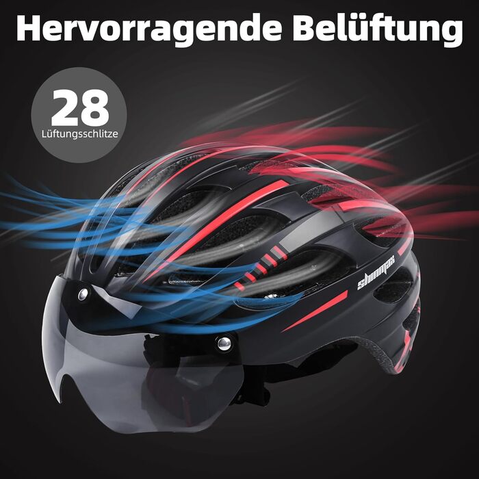 Велошолом KINGLEAD для жінок і чоловіків, MTB, з магнітними окулярами, USB-ліхтарем, регульований, зі світловідбивачами, 57-62 см, червоний