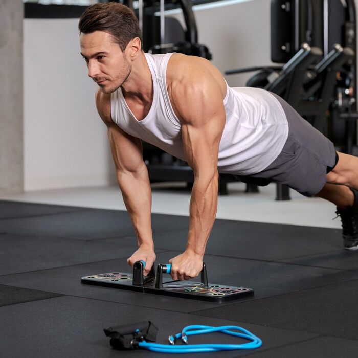 Gymtek Складане дошка для віджимань - дошка для віджимань з ручками для віджимань для тренування всього тіла & Ефективні віджимання - багатофункціональна дошка для віджимань - фітнес-обладнання для дому з еспандером