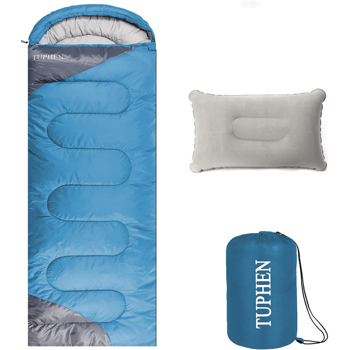 Спальний мішок 3-4 сезони для дорослих та дітей, 86.61''x31.49'', водонепроникний, для кемпінгу та подорожей, блакитно-сірий