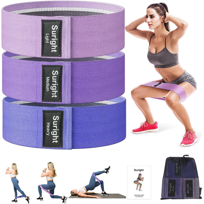 Стрічки для фітнесу Widerstandsbänder [3 шт.] для сідниць та стегон, антиковзкі фітнес-гумки для жінок/чоловіків, силові тренування, йога, пілатес, фітнес (світло-фіолетовий, фіолетовий, темно-фіолетовий)