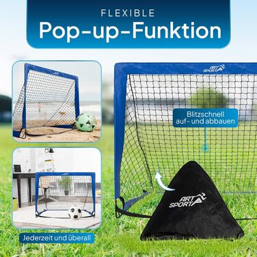 ArtSport Ворота для футболу Pop-up Goal Master - 2 шт. з аксесуарами - складані та готові до гри - 2 ворота для гри в приміщенні та на вулиці - футбольні ворота для дітей, колір: блакитний
