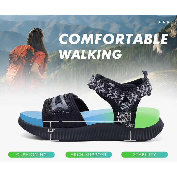 Жіночі трекінгові сандалі KuaiLu: зручні ортопедичні сандалі для піших прогулянок та спорту, літні сандалі на шнурівці, чорні (39 EU)