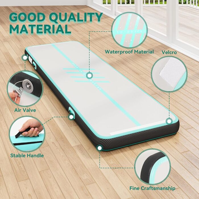 3M DWVO Air Matte Track - Гімнастичний надувний мат для гімнастики, йоги, фітнесу, тренувань, 10 см, зелений