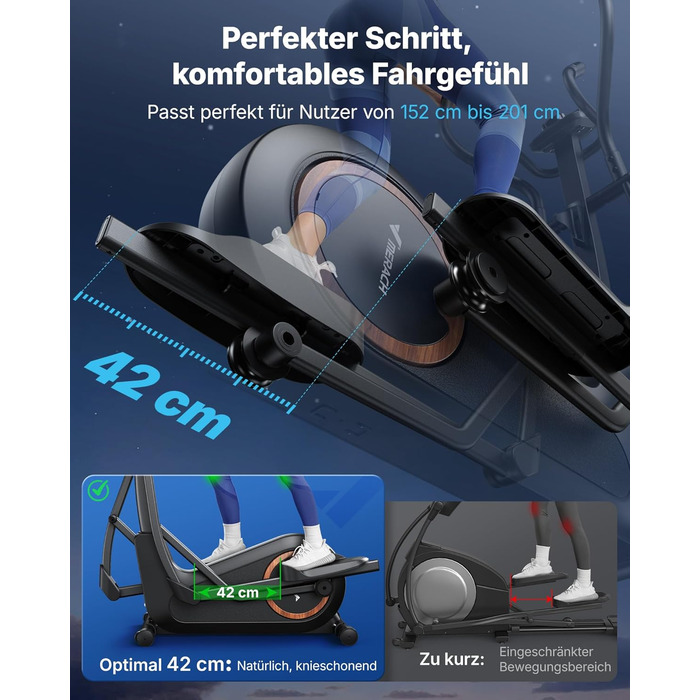 Еліптичний тренажер MERACH E33 для дому: 16 рівнів опору, самостійне живлення, до 150 кг, ультратихий, з додатком