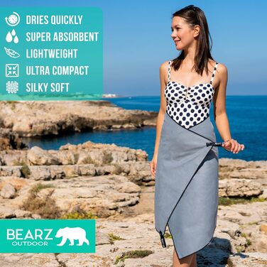 Рушник туристичний Bearz Outdoor, мікрофібра, швидковисихаючий, для кемпінгу, спорту, йоги, сірий (Space Gray)