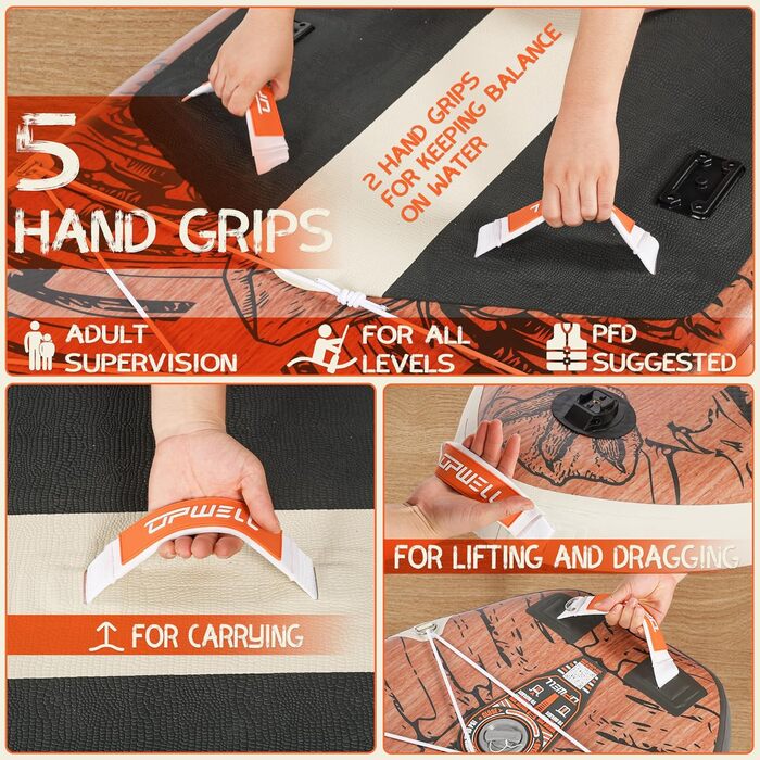 Надувний SUP Борд UPWELL Jurassic Plus: Комплект для веслування на SUP з сидінням та тримачем для камери, 204 кг, для 2 осіб