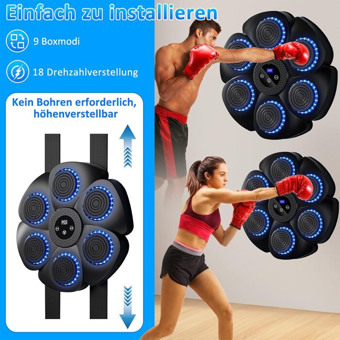 Музична бокс-машина Yeelan з Bluetooth, LED підсвіткою, настінна, з боксерськими рукавицями для дорослих і дітей, для тренувань і зняття стресу, чорна+фіолетова
