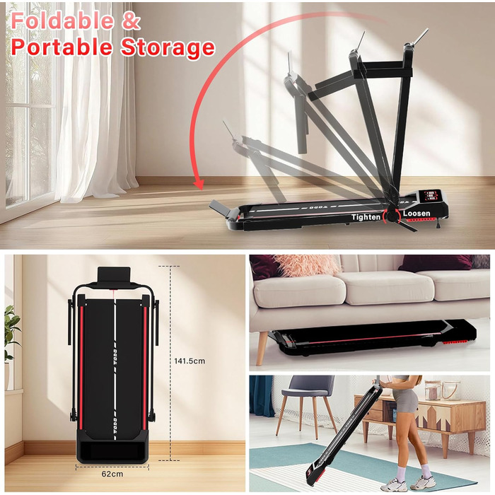 Тренажер для дому Laufband з нахилом 10%, швидкості 1-12 км/год, складний Walking Pad, 3.5HP, з Bluetooth-динаміком, 12 програм, APP та LED-дисплеєм (Чорний)