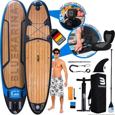 Надувна SUP-дошка Bluemarina Ariki 325x86x15 см, 5 років гарантії, комплект для веслування стоячи, вантажопідйомність до 140 кг, чорна