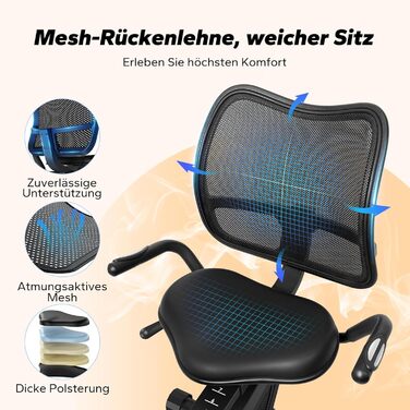 Велотренажер MERACH Liegeergometer для дому з 8 рівнями регулювання опору, легкий, з Bluetooth, LCD-дисплеєм та датчиками серцевого ритму, чорний