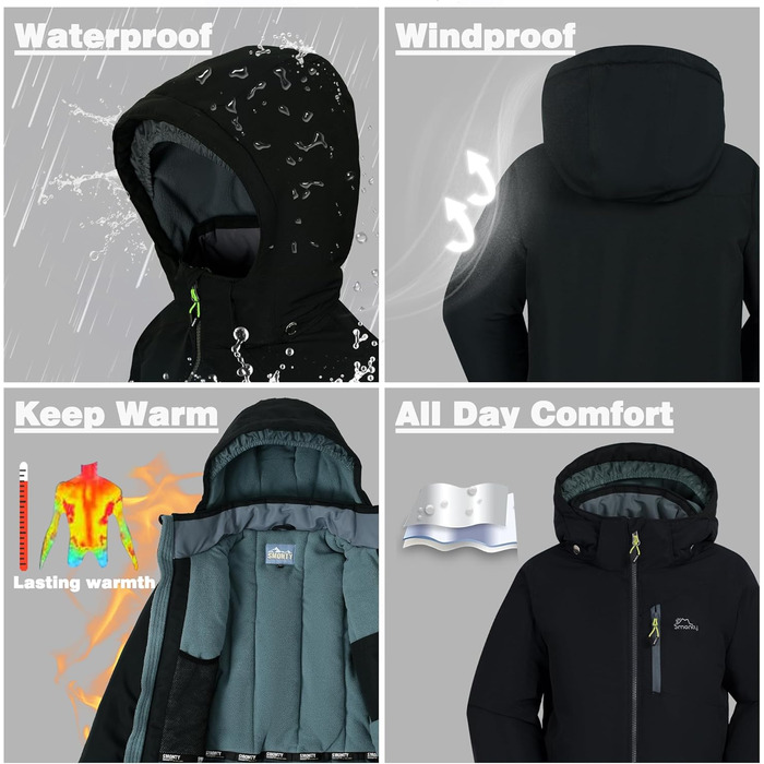 Дитячий зимовий комбінезон SNOWER для хлопчика з капюшоном, теплий гірськолижний костюм, кольоровий зелений (10-12 років, темно-зелений)