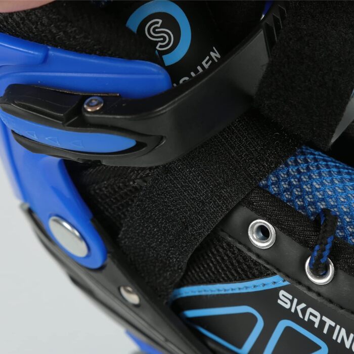 Роликові ковзани класичні для дівчаток та хлопчиків, з/без світлодіодами, розмір M (32-37) (S (27-32), блакитно-чорні)