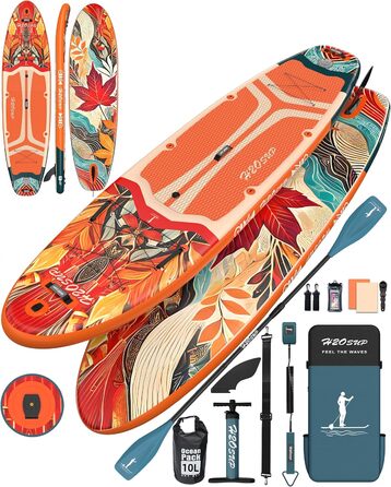 Надувний SUP-борд H2OSUP Stand Up Paddling Board - широка дошка для паділбордингу з преміум аксесуарами, стабільна для будь-якого рівня підготовки (Помаранчевий)