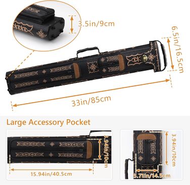 Чохол для більярдних київ 2x4, жорсткий, з підставкою, чорний. Місце для 2 наконечників та 4 ручок