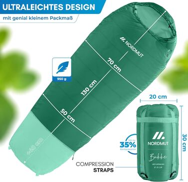 Дитячий спальник NORDMUT® 3-сезонний, що росте, для надійного захисту від холоду - зелений, 200 GSM, з екологічних матеріалів для активного відпочинку