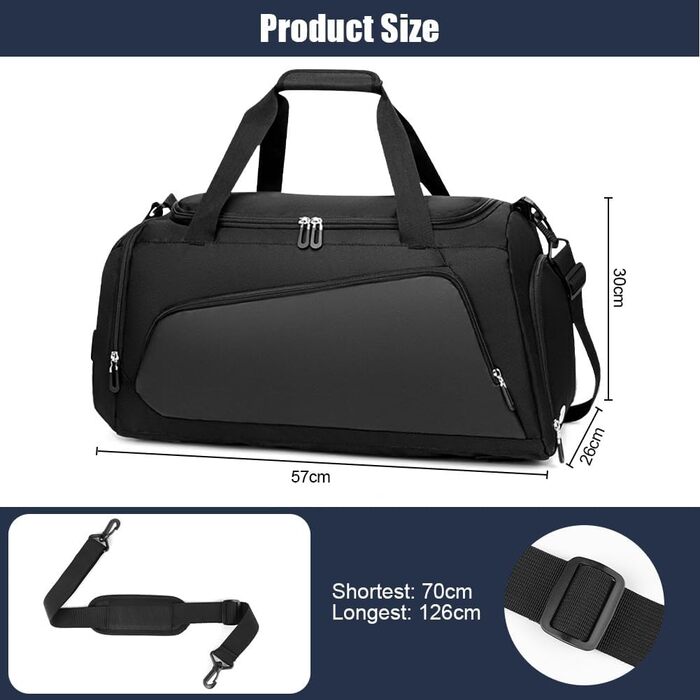 Спортивна сумка для подорожей з відділенням для взуття та вологих речей, водонепроникна сумка для фітнесу, плавання та залу, чорна (унісекс)