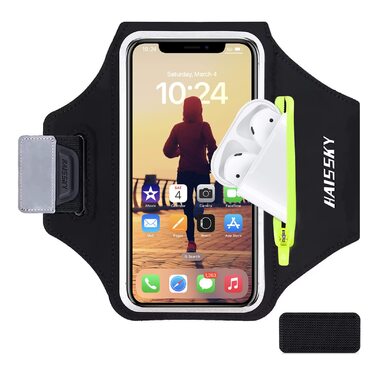 Спортивний браслет на руку для бігу з кишенькою для телефону та ключей, чорний. Сумісний з iPhone 17/16/15/14/13/12/11 Pro Max/Plus та іншими смартфонами до 6.9 дюймів