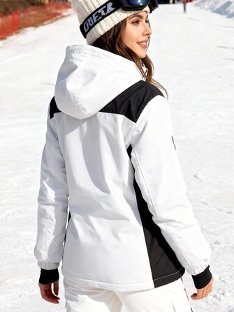 Водонепроникна зимова куртка FREE SODIER для жінок з флісовою підкладкою та капюшоном. Велика жіноча куртка з водонепроникним покриттям, зварні шви, Ginger Yeow (XXL, білий, чорний)