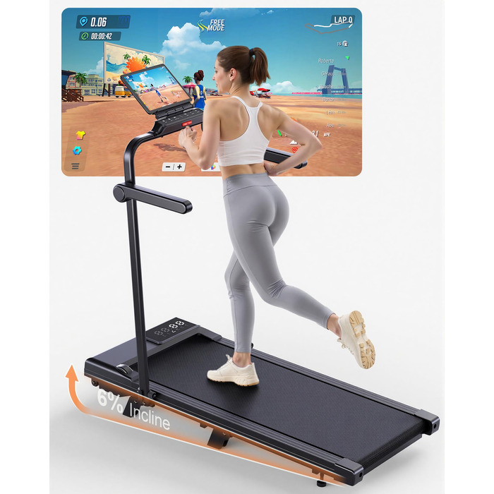 Біговий килимок Superun з нахилом 6% – бігове полотно для дому 2.5 PS з додатком та пультом дистанційного керування – біговий стіл max 136 кг з мульти-режимом та тренувальними курсами 110 см. Чорний