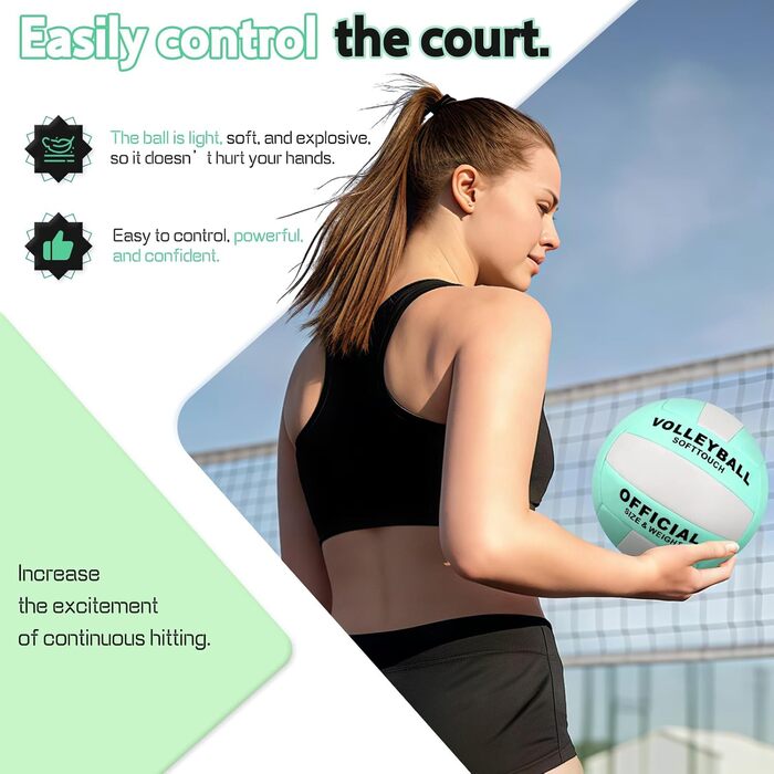 Волейбольний м'яч Aipwerer: для пляжу, залу та тренувань. З насосом та сумкою. Зелено-білий, розмір 5