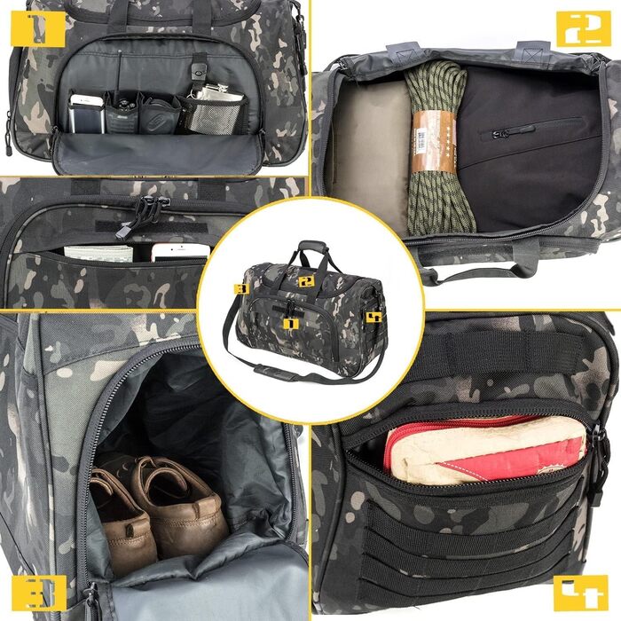 Спортивна тактична сумка для жінок і чоловіків BlackCamo, водонепроникна, легка, для тренувань і подорожей, з відділенням для взуття, мілітарі стиль