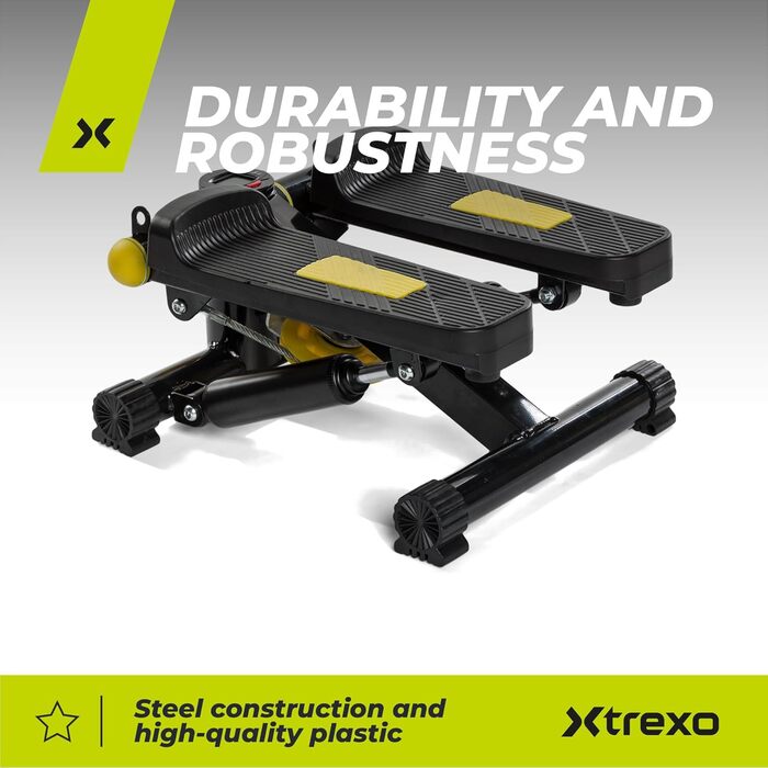 XTREXO Степер для дому FS100 | Регульована висота педалей та опір, дисплей, навантаження до 100 кг, чорний/жовтий | Hometrainer для кардіотренувань