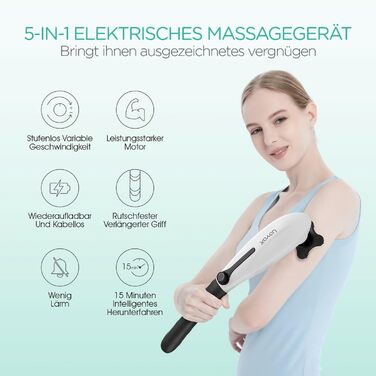 VOYOR HEALTH Перкусійний масажер для тіла, електричний ручний масажер для спини з 5 насадками, регульована швидкість, модель MH560, білий