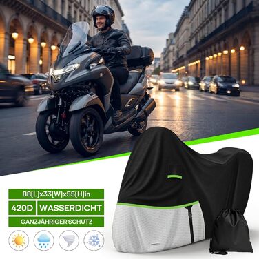 Водонепроникний чохол на мотоцикл Piaggio MP3 400/500/Sport (з кофром), захисна накривна тканина 420D Oxford, зимовий outdoor чохол
