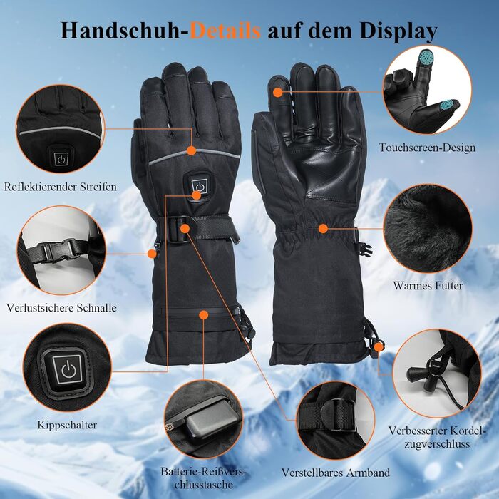 Обогріваючі рукавички Minthouz 5V 5000mAh USB-C з регулюванням температури, водонепроникний сенсорний екран, 3 режими нагріву, для активного відпочинку та роботи на вулиці