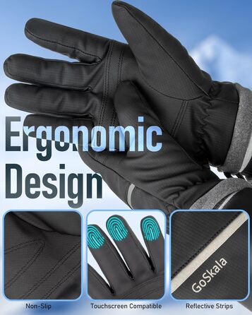 Рукавички GoSkala для жінок та чоловіків - зимові велосипедні рукавички, теплі рукавички для катання на лижах, водонепроникні, з підтримкою сенсорного екрану, спортивні рукавички для бігу, їзди, походів, чорні