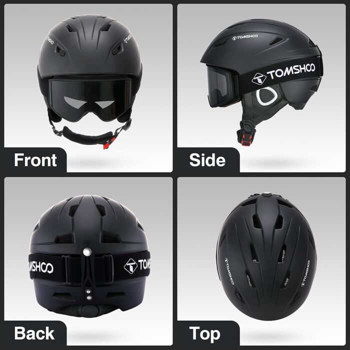 Шолом для лиж та сноуборду TOMSHOO з візором та навушниками, чорний, унісекс, M